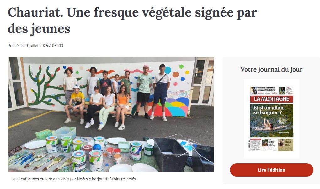 article de La Montagne sur le chantier peinture de l'école de Chauriat