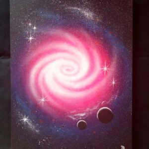 tableau peint à l'acrylique sur le thème du cosmos