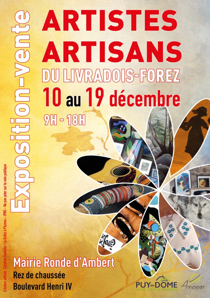 Affiche de l'exposition d'art et d'artisanat à la mairie d'Ambert en décembre 2026.